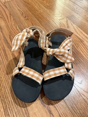 Loeffler Randall Orange Gingham Bow Strap Sandals